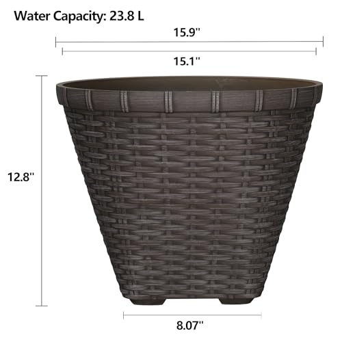 16 Inch Dark Brown Resin Planter, 100% Recycled Plastic Flower Pot