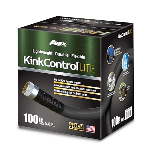 Kink Control Lite, Doesn’t Expand or Burst, Extremely Light Weight, Garden Hose, Water Hose with Superior UV Resistance, Ergonomic Grip, High Burst Strength,Kink Resistance, 100 Ft - size: 5/8" x 100 ft, style: Fabric Jacket