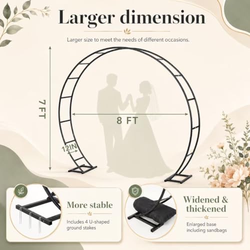 7 * 8FT Thickened Round Garden Arch Metal Trellis for Climbing Plants