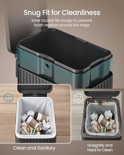 SONGMICS Trash Can, 13 Gallon (50 L) Slim, Stainless Steel, with Lid, Pedal - color: Ink Black, size: 13 Gallon (Slim)
