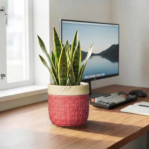 6 Inch Pots for Plants, Ceramic Planter, Round Flower Pots, Red - color: Red, size: 6 Inch