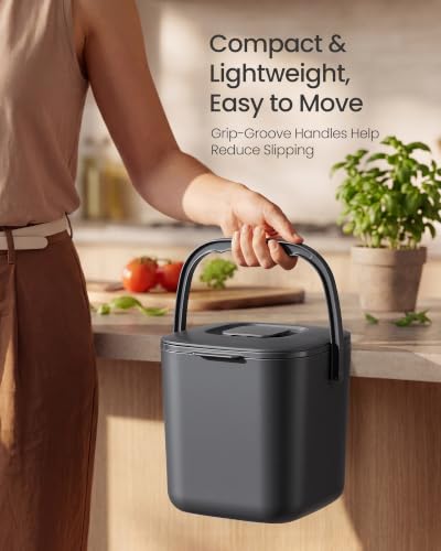 SONGMICS Compost Bin for Kitchen Counter, Plastic, 1-Gallon (4 L) - color: Dark Gray, size: 1 gallons (4L)
