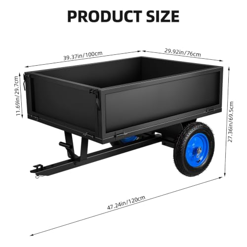 Heavy Duty 500 lbs ATV Dump Cart with 10 Cu.Ft. Capacity