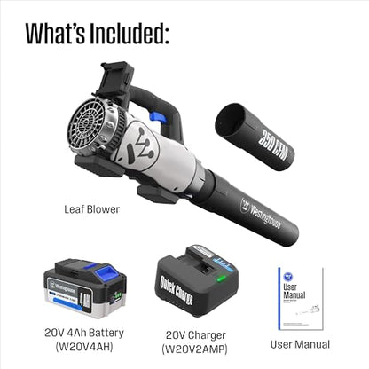 Westinghouse Cordless 20V Leaf Blower with 4Ah Battery and Charger, 350 CFM and 110 MPH Max Airspeed, 2 hr. Charge Time with Variable Speeds - style: 20V Leaf Blower