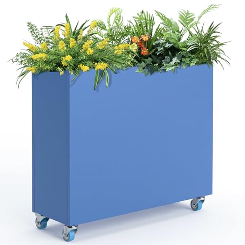 HAYOHRT 38in Blue Flower Planter with Drainage Holes & Removable Shelf Large Rectangular Planter for Outdoor Indoor Patio Porch 38 x 13 x 30inch Modern Design for Plants Flowers Vegetables Fruits - color: Blue, size: 38x13x30''(LxWxH)