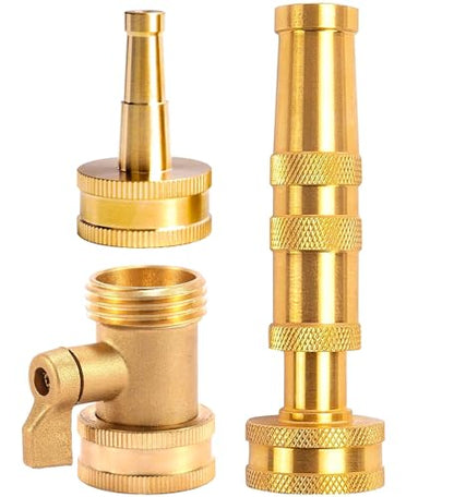 Solid Brass Heavy Duty Adjustable Twist Hose Nozzle,CM CUMIZON Jet Sweeper Nozzle, High Pressure Hose Nozzle with On-Off Valve, Leak-Free Operation 3/4" GHT Connector 3 Pack - style: Nozzle Twist+Jet+Twist 3P