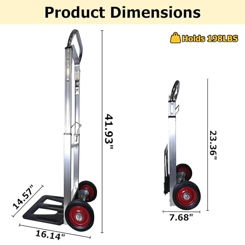 Folding Hand Truck with Wheels, 198 lbs Capacity, Aluminum Collapsible Hand Truck with Telescoping Handle, Portable Moving Dolly Cart for Home, Garage - size: Aluminum Hand Truck