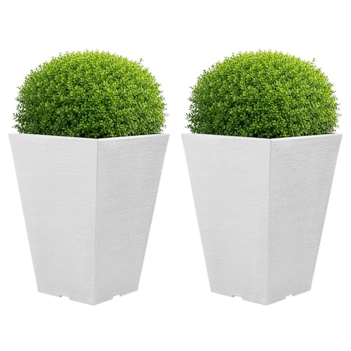 Pure Garden Large Outdoor Planters, White, 13.7-Inch, 2-Pack - color: White
