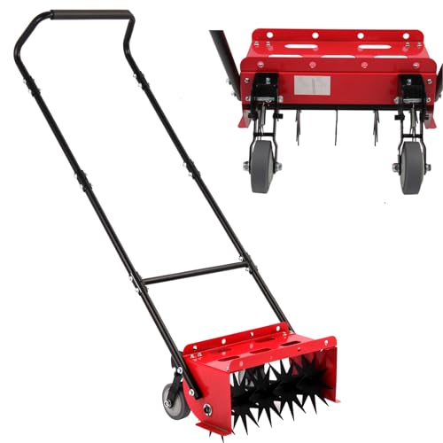 Rolling Lawn Aerator,16.5 in Push Spike Aerator with Side skids,Aerator Lawn Tool with Rear Wheel, 2026 Style Rotary Aeration Tool for Lawn, Garden and Yard,Grass Aeration for Care compacted Soil