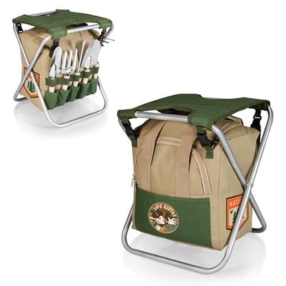PICNIC TIME Disney Mickey Mouse Gardener Folding Seat with Tools, Folding Garden Stool with Detachable Tote and Hand Tool Set Organizer, Portable Gardening Chair, (Olive Green with Beige Accents) - color: Disney Mickey Mouse - Olive Green With Beige Accen