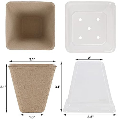winemana Seed Starter Peat Pots,Biodegradable with Humidity Dome and Labels For Plant Nursery, Seedlings Planting For Indoor Outdoor Garden (Square)36 Set - size: Square
