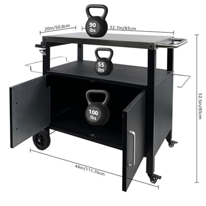 Heavy-Duty Outdoor Kitchen Island with Storage Cabinet - Movable BBQ Grill Table & Pizza Oven Stand, Portable Food Prep Station, Rolling Dining Cart for Patio, Backyard & Indoor Griddle Table