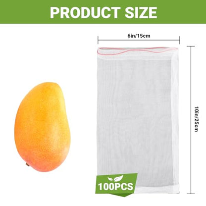 Fruit Bags for Fruit Trees, 100 PCS 6x10 Inch Fruit Protection Bags with Drawstring, Garden Netting Mesh Fruit Cover Bag for Grape, Tomato, Peach, Apple, Flower from Birds Bugs - size: 6"x10"/Pack of 100