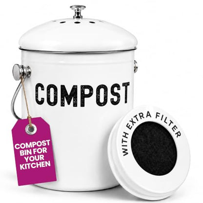 Epica Kitchen Compost Bin for Kitchen Countertops, 1.3 Galllon - White - color: White