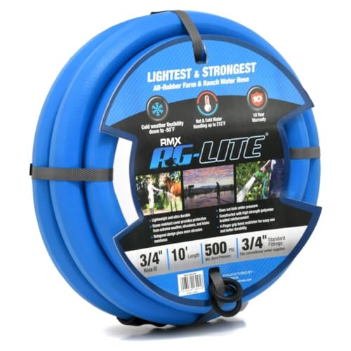 AG-LITE BSAL3410 3/4" x 10' Hot/Cold Water Rubber Garden Hose, 100% Rubber, Ultra-Light, Super Strong, 500 PSI, 50F to 190F Degrees, High Strength Polyester Braided - size: 3/4" x 10'