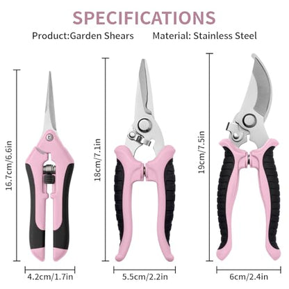 3 Pack Garden Pruning Shears, Stainless Steel Shears, Gardening Shears Scissors Pruning Shears for Gardening Tools (3PCS Pink and Black) - color: Pink and Black