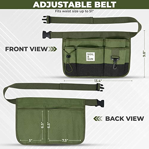 Soil & Sun Garden Tool Belt for Women, Tool Apron, Utility Belt Women, Teacher, Canvas Waist Apron with Pockets,Garden Aprons - color: Green