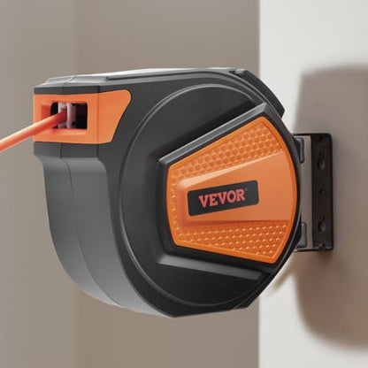 VEVOR Retractable Air Hose Reel, 3/8IN x 65FT Hybrid Air Hose Max 300PSI, Air Compressor Hose Reel Auto-Rewind with 6.6 FT Lead in, Ceiling/Wall Mount Enclosed PP Reel & Built-in 180° Swivel Bracket - size: 3/8IN x 65FT