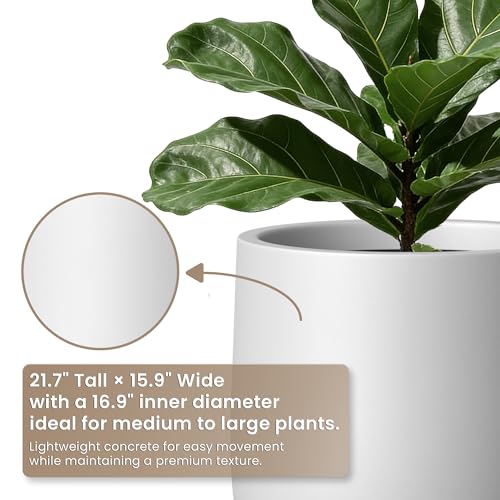 Kante Large Round Bullet White Concrete Planter 21.7" Tall, Outdoor - color: White
