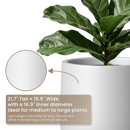 Kante Large Round Bullet White Concrete Planter 21.7" Tall, Outdoor - color: White