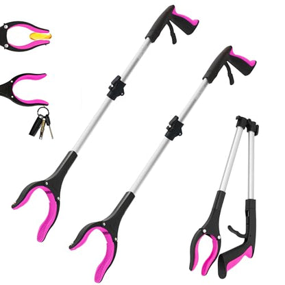 2 Pack 32 inch GrabRunner Reacher Grabber Tool with Strong Magnetic and Swivel Head (New Pink) - color: Rose Pink(pack of 2)