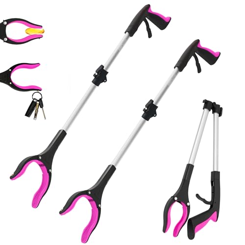 2 Pack 32 inch GrabRunner Reacher Grabber Tool with Strong Magnetic and Swivel Head (New Pink) - color: Rose Pink(pack of 2)
