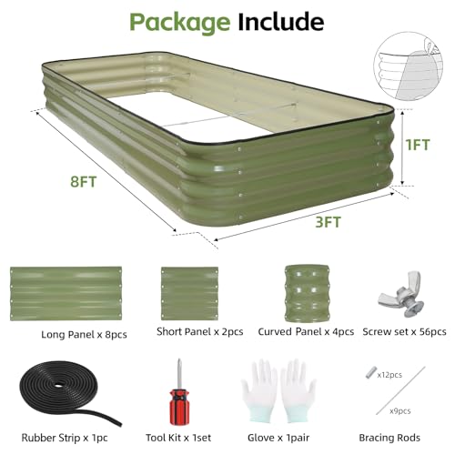 6-in-1 Modular Raised Garden Bed-8x3x1ft Adjustable 6 Sizes - color: Green, size: 8×3×1FT