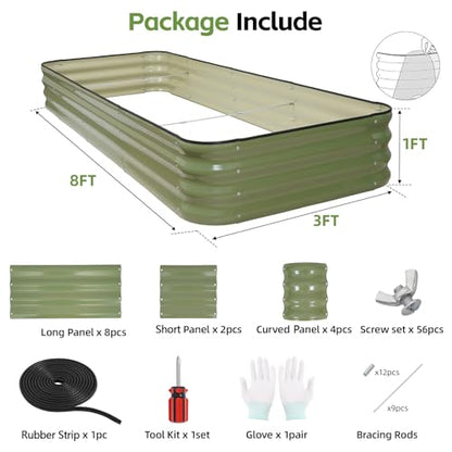 6-in-1 Modular Raised Garden Bed-8x3x1ft Adjustable 6 Sizes - color: Green, size: 8×3×1FT