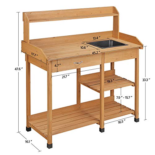 Yaheetech Potting Bench with Sink & Drawer, Outdoor Gardening Table, Wood - color: Wood