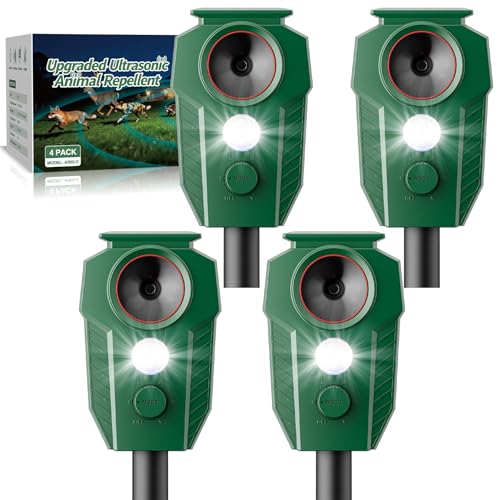Solar Ultrasonic Deer Repellent Devices with Motion Sensor & LED Flashing Lights, Waterproof Animal Repeller Outdoor for Yard, Garden & Lawn to Keep Deer & Cats Away