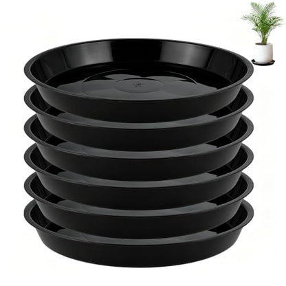 6 Pack 18 inch Plant Saucers for 15.5 inch Planters, Modern Matte Finish 18 20 22 25 inch Flower Pot Drip Tray Base for Indoors Outdoors, Heavy Duty Plant Trays to Catch Water, Black - size: 18 inch