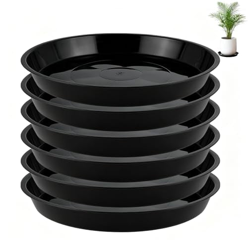 6 Pack 20 inch Plant Saucers for 17.5 inch Planters, Modern Matte Finish 18 20 22 25 inch Flower Pot Drip Tray Base for Indoors Outdoors, Heavy Duty Plant Trays to Catch Water, Black - size: 20 inch