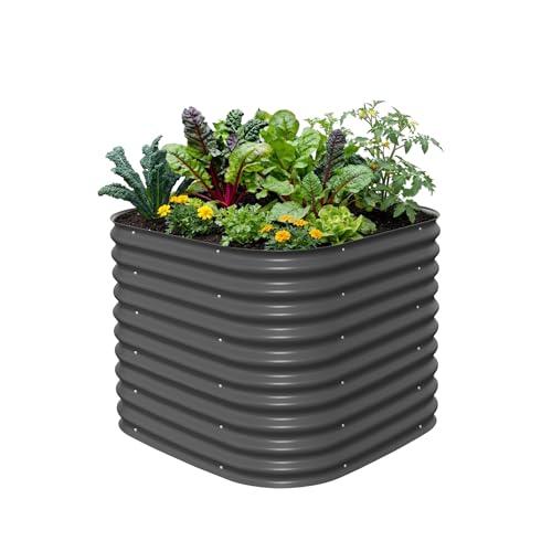 32" Extra Tall Raised Garden Bed Kits, 3.5 x 3.5 x 2.7ft Raised Planter Box Outdoor, 2 x 5 x 2.7ft Deep Root 4 in 1 Modular Metal Raised Beds for Gardening Vegetables Flowers Fruits - Modern Gray - color: Modern Gray, size: 4IN1 Modular
