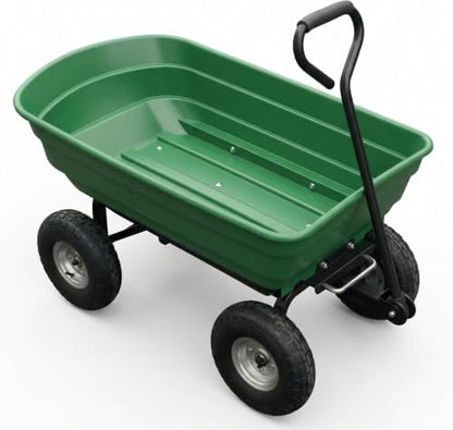 600Lb Wheelbarrow Dump Garden Cart with 4 10" All Terrain Wheels - style: Green- 4 Wheels