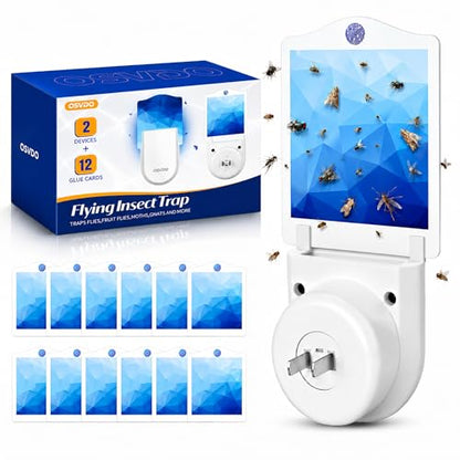Fruit Fly Traps for Indoor (2 Devices and 12 Glue Cards) 400 Sq Ft Coverage