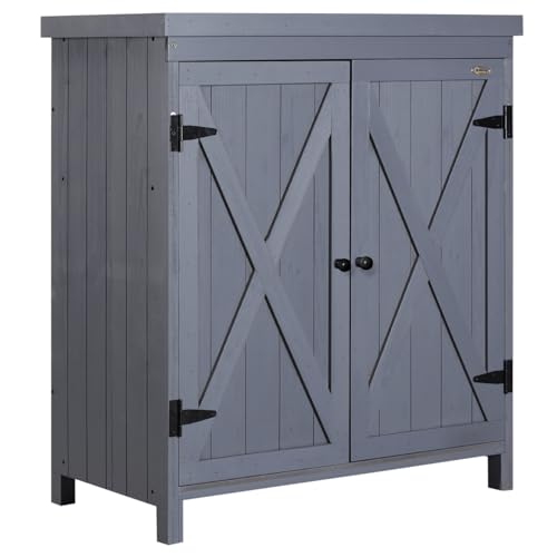Geelife Garden Storage Cabinet, Outdoor Tool Shed with Galvanized and Two Shelves for Yard Tools or Pool Accessories, Grey