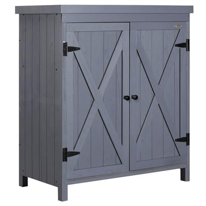 Geelife Garden Storage Cabinet, Outdoor Tool Shed with Galvanized and Two Shelves for Yard Tools or Pool Accessories, Grey