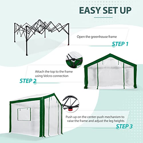EAGLE PEAK 8x8 Walk in Pop Up Greenhouse, Green/White - color: Green/White, size: 8x8