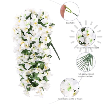 2 PCS Bougainvillea Artificial Hanging Flowers Plants for Outdoors, White - color: White