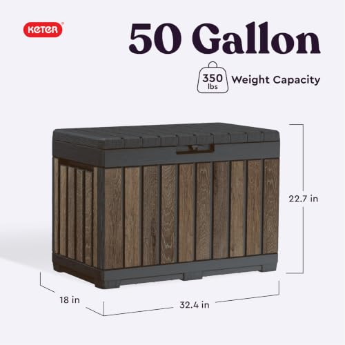 Keter Premium Everwood 50 Gal Outdoor Storage Box and Patio Side Table - color: Walnut, size: 50 Gallon