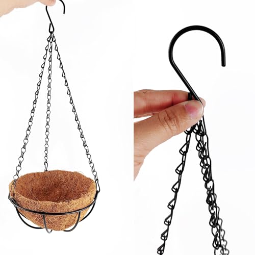TIHOOD 2 Pack 8 inch Metal Hanging Baskets for Plants Outdoor, Wire Round Planters with Coco Coir Liner, Hanging Flower Baskets for Home Garden Porch Balcony Railings Decor