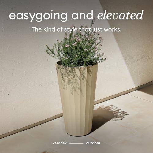 Veradek Column Series Tall Planter - Tapered Outdoor Planter with Shelf - color: Sand, style: Wide Groove