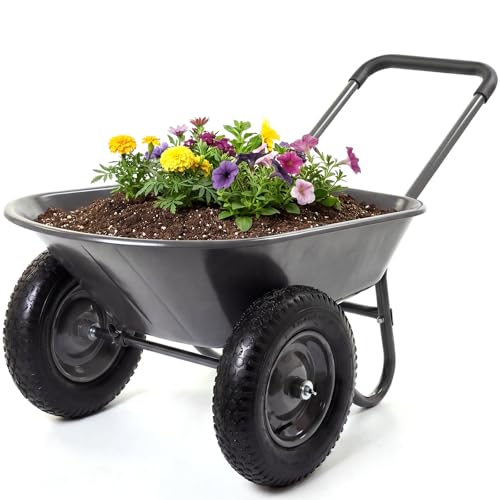 Garvee Wheelbarrow Garden Cart, Heavy Duty Home Utility, Dual-Wheel Home Garden Yard Utility Wheelbarrow Cart with Built-in Stand,(Grey) - color: Gray