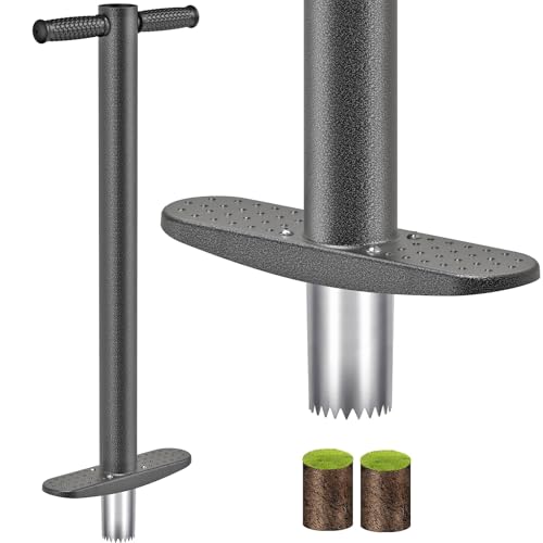 Dolibest Sod Plugger, Bulb Planter Tool with Soft Rubber Grip, Grass Plugger Tool with Stainless Steel Sharp Serrations, Sod Plugger Turf Cutter for Lawn Planting Bulbs and Grass Repair - color: Black D- 3.5'' depth