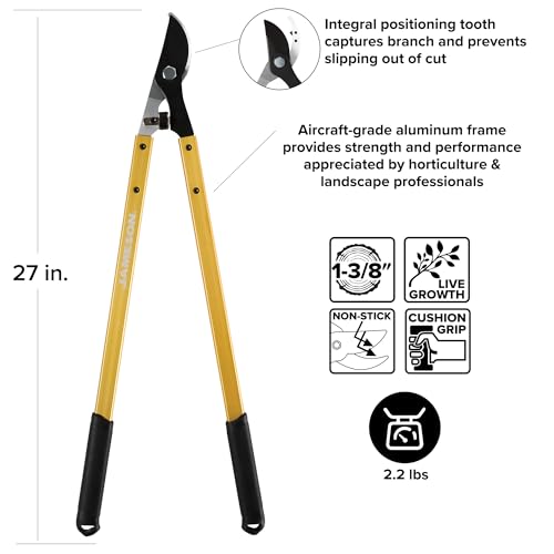 Jameson Professional 27" Bypass Lopper | 1-3/8" Cutting Capacity | Non-Stick Blade | Aircraft-Grade Aluminum Frame | Cushioned Grips | Gardening & Landscaping Tool