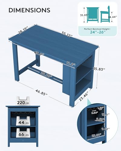 SERWALL Outdoor HDPE Counter-Height Bar Table with Storage Rack, Blue - color: Blue, size: 1 Bar Table