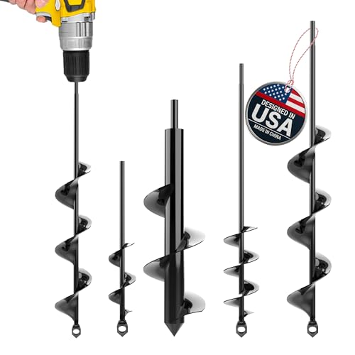 Auger Drill Bit for Planting 4 Pack – Compatible with 3/8 Inch Hex Drive - size: 1.6 x 8.6 + 3 x 12 + 2 x 14.5 + 2.6 x 16.5 Inch