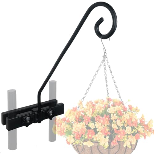 Deck Hook Rail Suitable for Hanging Flower Baskets Wind Chimes Planters Bird Feeders Lights, Heavy Duty Fence Deck Hook Rail Holds up to 15lbs with Ease Note: Pole Length: 16.5 inches