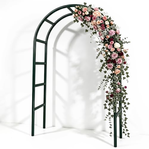 RUBFAC 7.8ft Garden Arch, Metal Trellis for Climbing Plants Outdoor - color: green