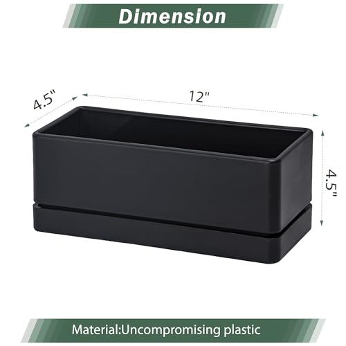 D'vine Dev Rectangular Planter, 12 x 4.5 in, Black, 76-X-B-1 - color: Black